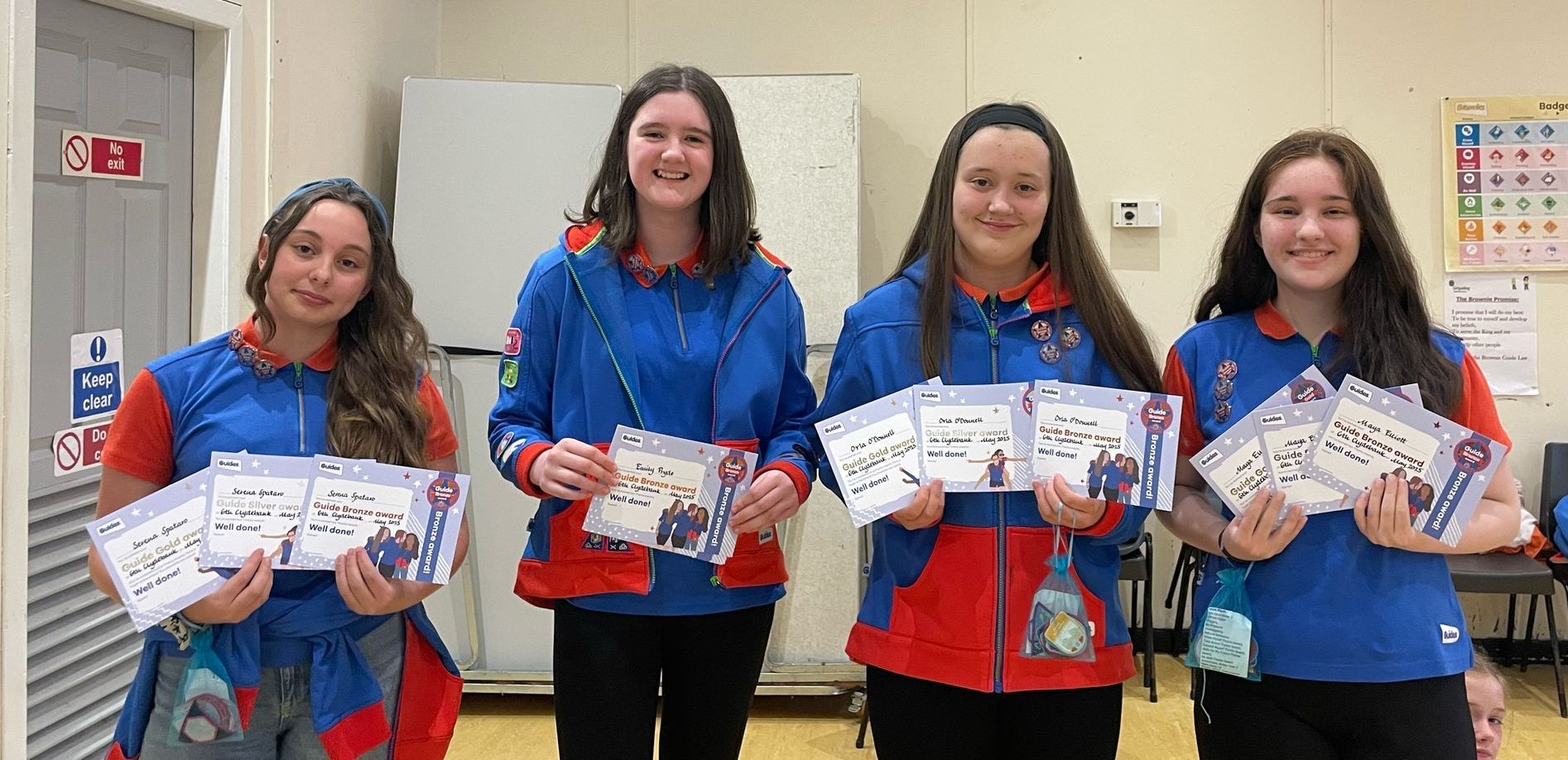 Certificate crew: Serena Spataro, Maya Elliott, Orla O'Donnell and Emily Pryde with their bronze, silver and gold award certificates